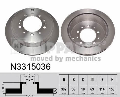 Nipparts N3315036 Rear brake disc, non-ventilated N3315036