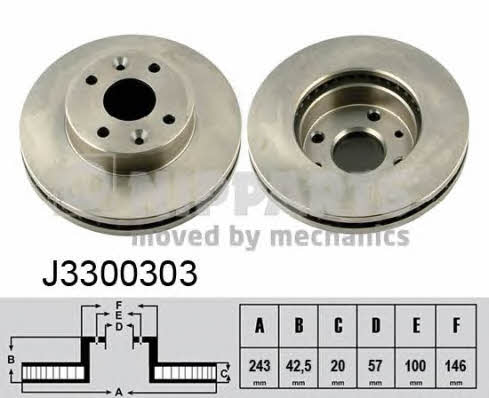 Nipparts J3300303 Front brake disc ventilated J3300303