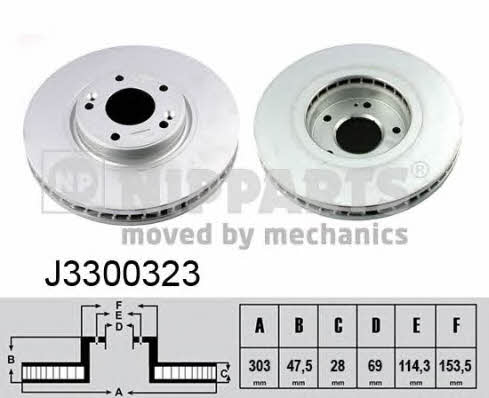 Nipparts J3300323 Front brake disc ventilated J3300323