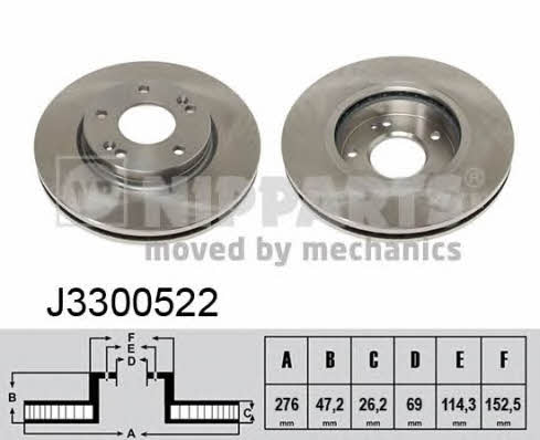 Nipparts J3300522 Front brake disc ventilated J3300522