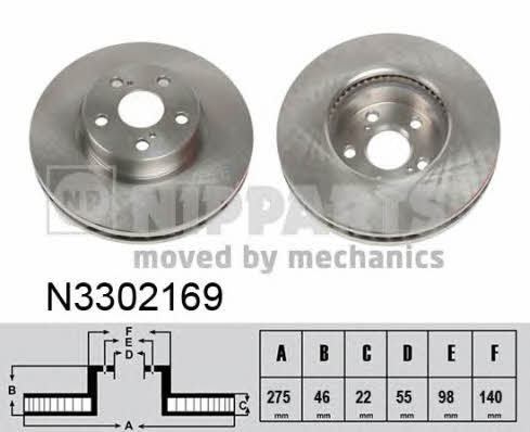 Nipparts N3302169 Front brake disc ventilated N3302169