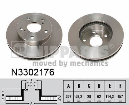 Nipparts N3302176 Front brake disc ventilated N3302176