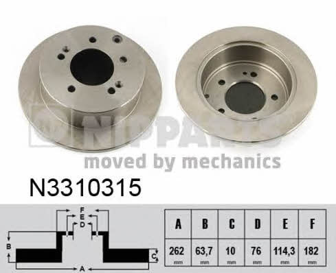 Nipparts N3310315 Rear brake disc, non-ventilated N3310315