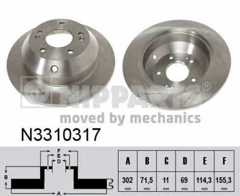 Nipparts N3310317 Rear brake disc, non-ventilated N3310317