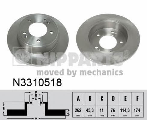 Nipparts N3310518 Rear brake disc, non-ventilated N3310518