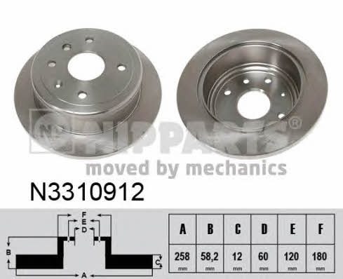 Nipparts N3310912 Rear brake disc, non-ventilated N3310912