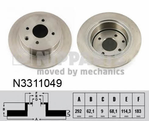 Nipparts N3311049 Rear brake disc, non-ventilated N3311049