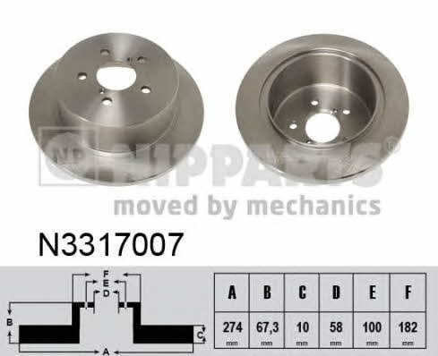 Nipparts N3317007 Rear brake disc, non-ventilated N3317007