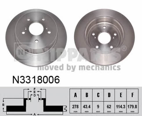 Nipparts N3318006 Rear brake disc, non-ventilated N3318006