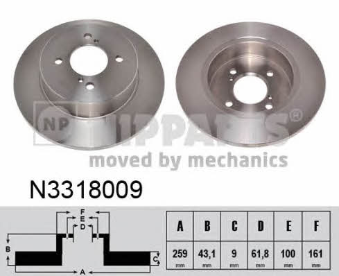 Nipparts N3318009 Rear brake disc, non-ventilated N3318009