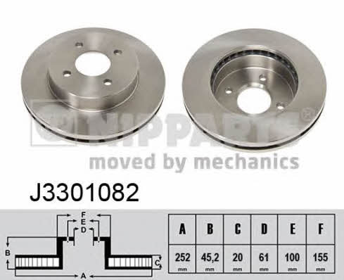 Nipparts J3301082 Front brake disc ventilated J3301082