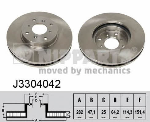 Nipparts J3304042 Front brake disc ventilated J3304042
