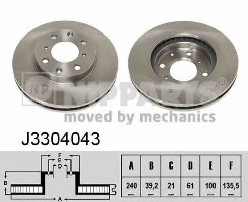 Nipparts J3304043 Front brake disc ventilated J3304043