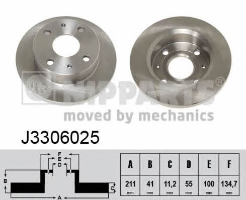 Nipparts J3306025 Unventilated front brake disc J3306025