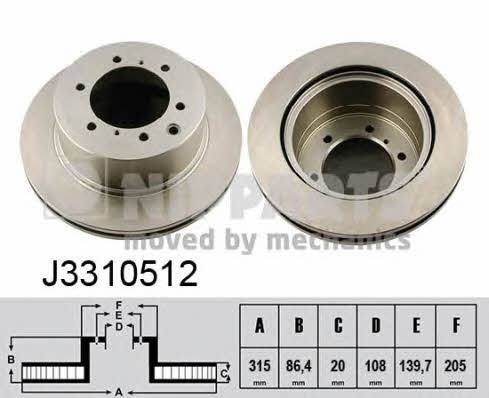 Nipparts J3310512 Rear ventilated brake disc J3310512