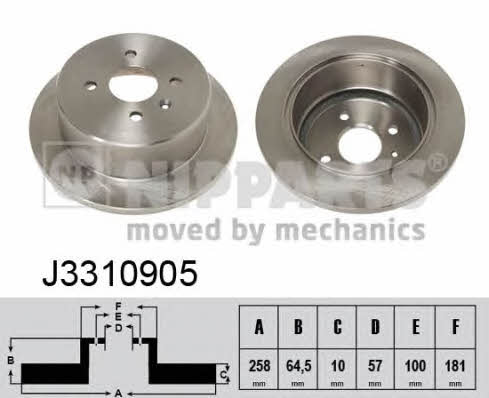 Nipparts J3310905 Rear brake disc, non-ventilated J3310905