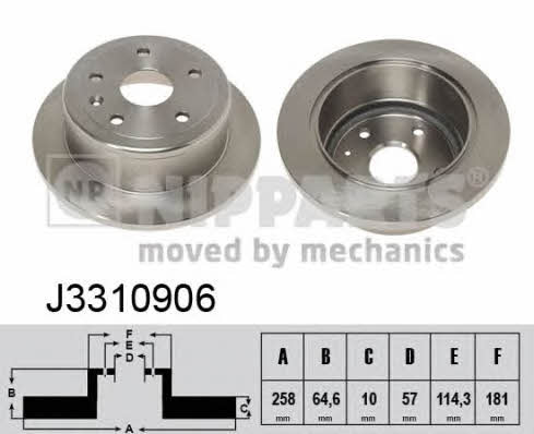Nipparts J3310906 Rear brake disc, non-ventilated J3310906