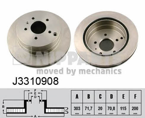 Nipparts J3310908 Rear ventilated brake disc J3310908