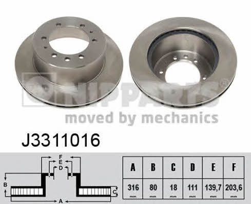 Nipparts J3311016 Rear ventilated brake disc J3311016