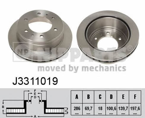 Nipparts J3311019 Rear ventilated brake disc J3311019