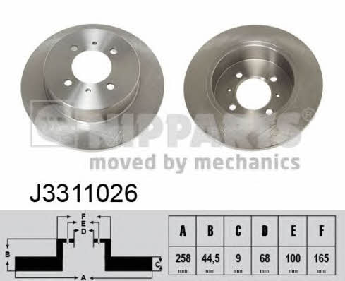 Nipparts J3311026 Rear brake disc, non-ventilated J3311026