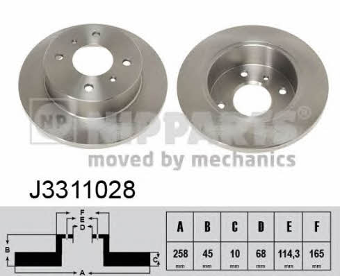 Rear brake disc, non-ventilated Nipparts J3311028
