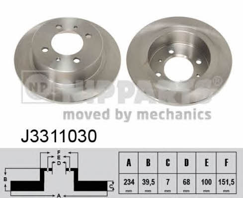 Nipparts J3311030 Rear brake disc, non-ventilated J3311030