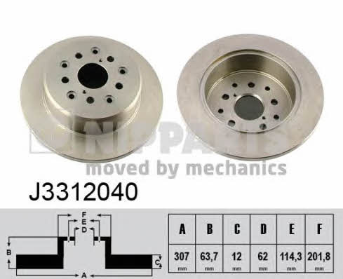 Nipparts J3312040 Rear brake disc, non-ventilated J3312040