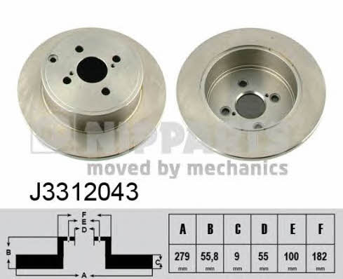 Nipparts J3312043 Rear brake disc, non-ventilated J3312043