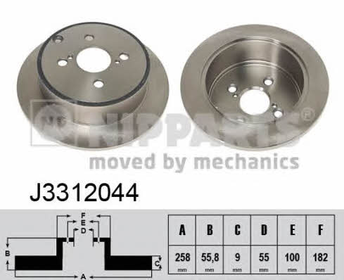 Nipparts J3312044 Rear brake disc, non-ventilated J3312044