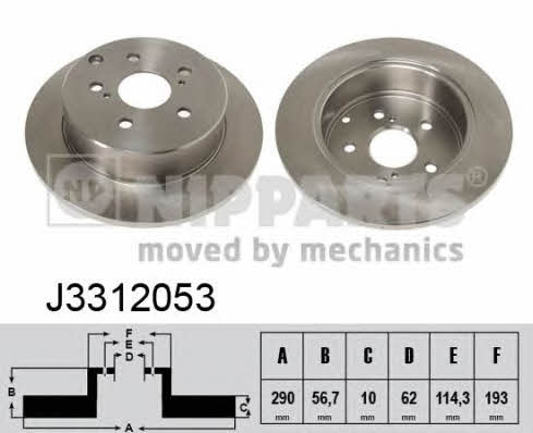 Nipparts J3312053 Rear brake disc, non-ventilated J3312053