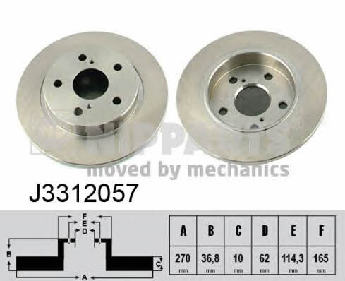 Nipparts J3312057 Rear brake disc, non-ventilated J3312057