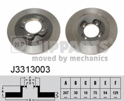 Nipparts J3313003 Rear brake disc, non-ventilated J3313003