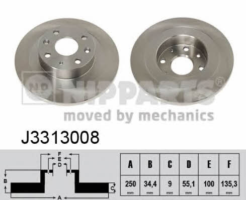 Nipparts J3313008 Rear brake disc, non-ventilated J3313008