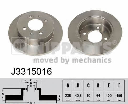 Nipparts J3315016 Rear brake disc, non-ventilated J3315016