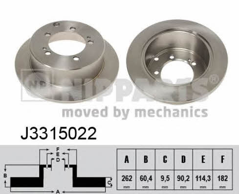 Nipparts J3315022 Rear brake disc, non-ventilated J3315022