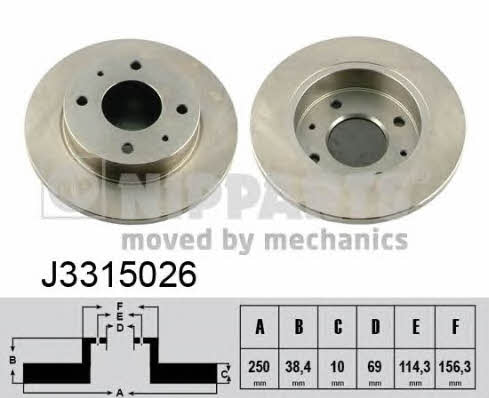 Nipparts J3315026 Rear brake disc, non-ventilated J3315026