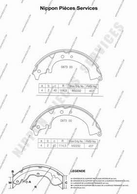 Nippon pieces T350A08 Brake shoe set T350A08