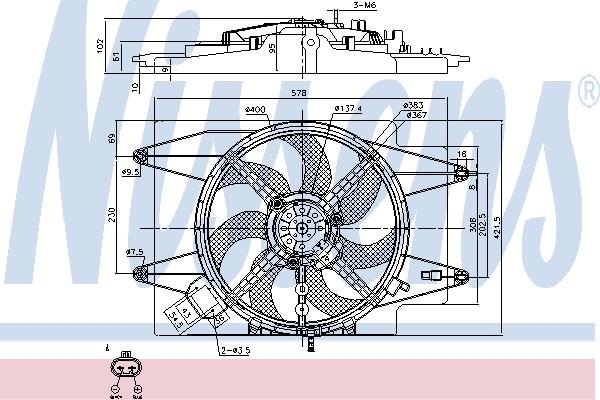 Nissens 85107 Hub, engine cooling fan wheel 85107