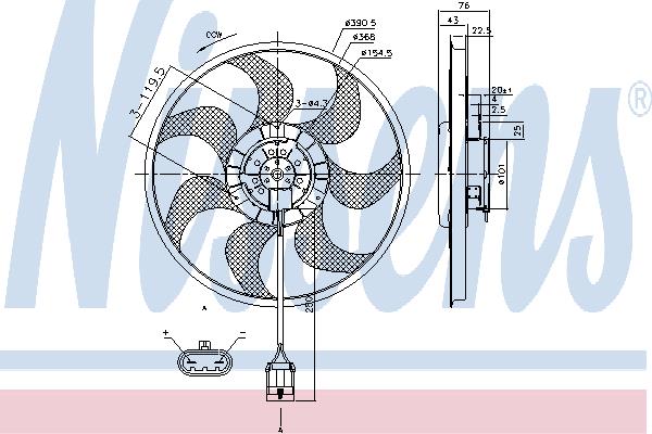 Nissens 85784 Hub, engine cooling fan wheel 85784