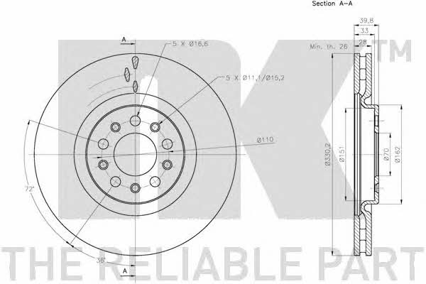 NK 311031 Front brake disc ventilated 311031