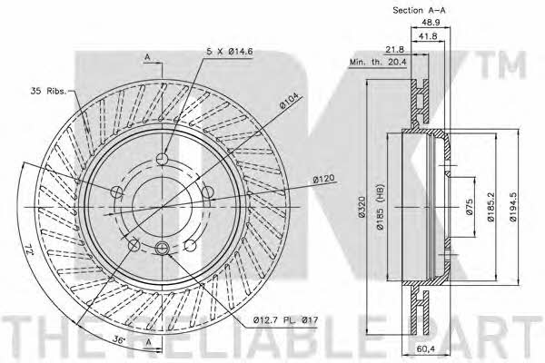 NK 311545 Rear ventilated brake disc 311545