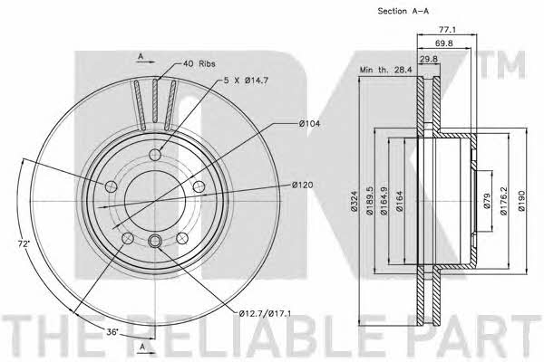 NK 311563 Front brake disc ventilated 311563