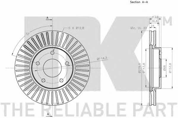 NK 312277 Front brake disc ventilated 312277