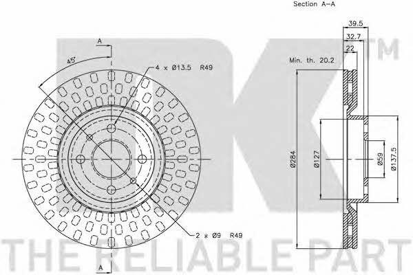 NK 312327 Front brake disc ventilated 312327