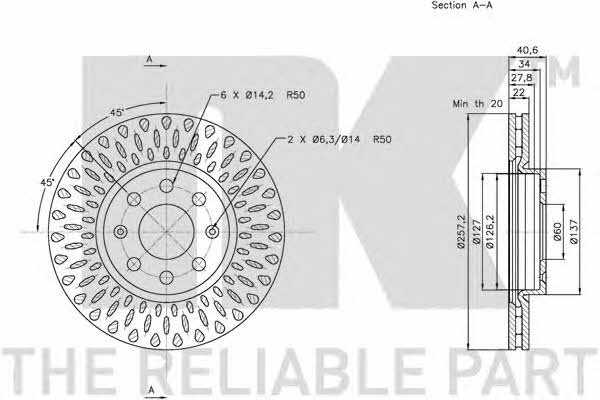 NK 312348 Front brake disc ventilated 312348