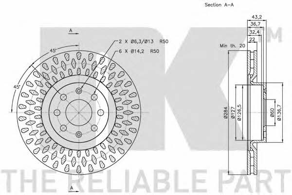 NK 312350 Front brake disc ventilated 312350