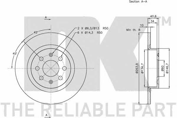 NK 312351 Rear brake disc, non-ventilated 312351