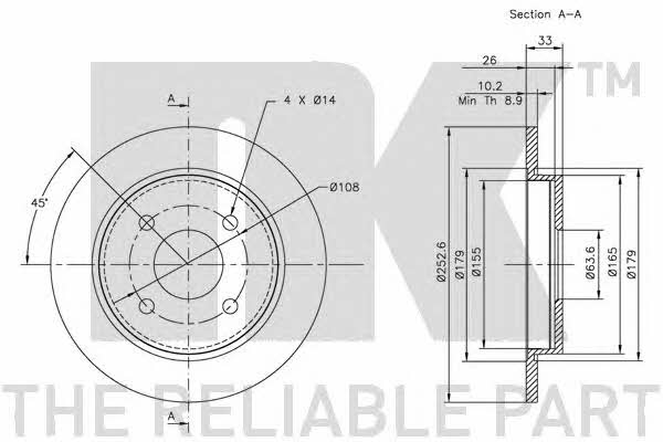NK 312536 Rear brake disc, non-ventilated 312536