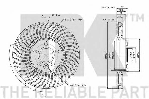 NK 312570 Front brake disc ventilated 312570